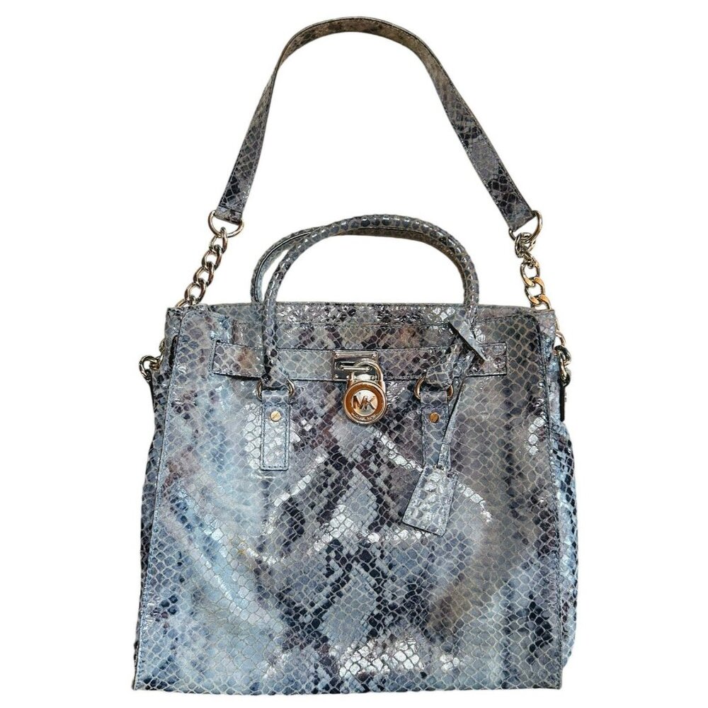 Michael Kors Blue Suede Python Embossed Hamilton … - image 1
